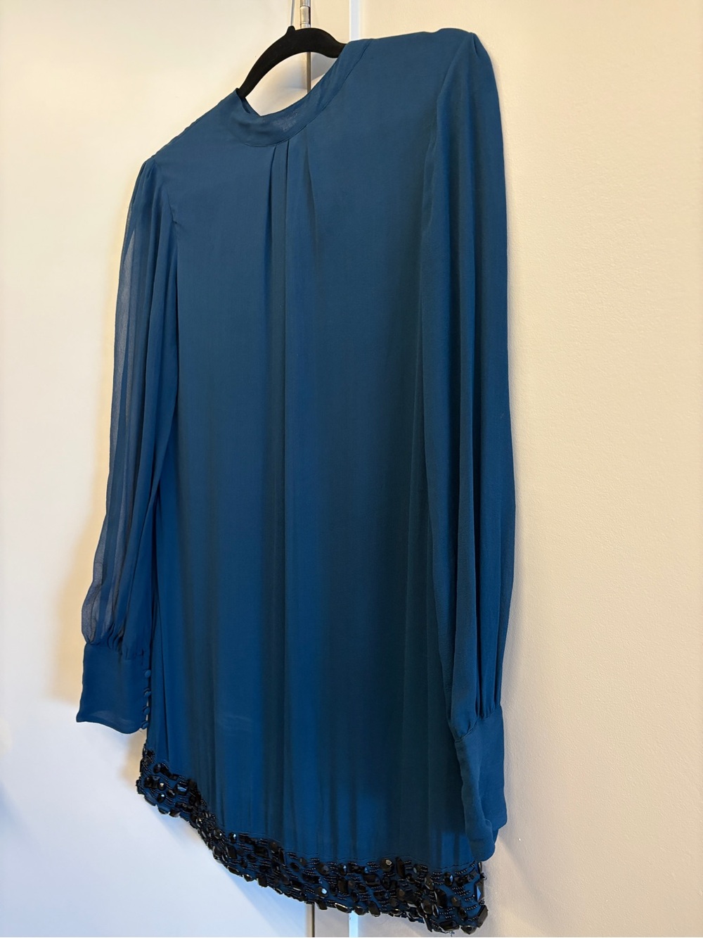 Gold Hawk Blue/Teal Silk Chiffon Dress with Pockets M (8)
